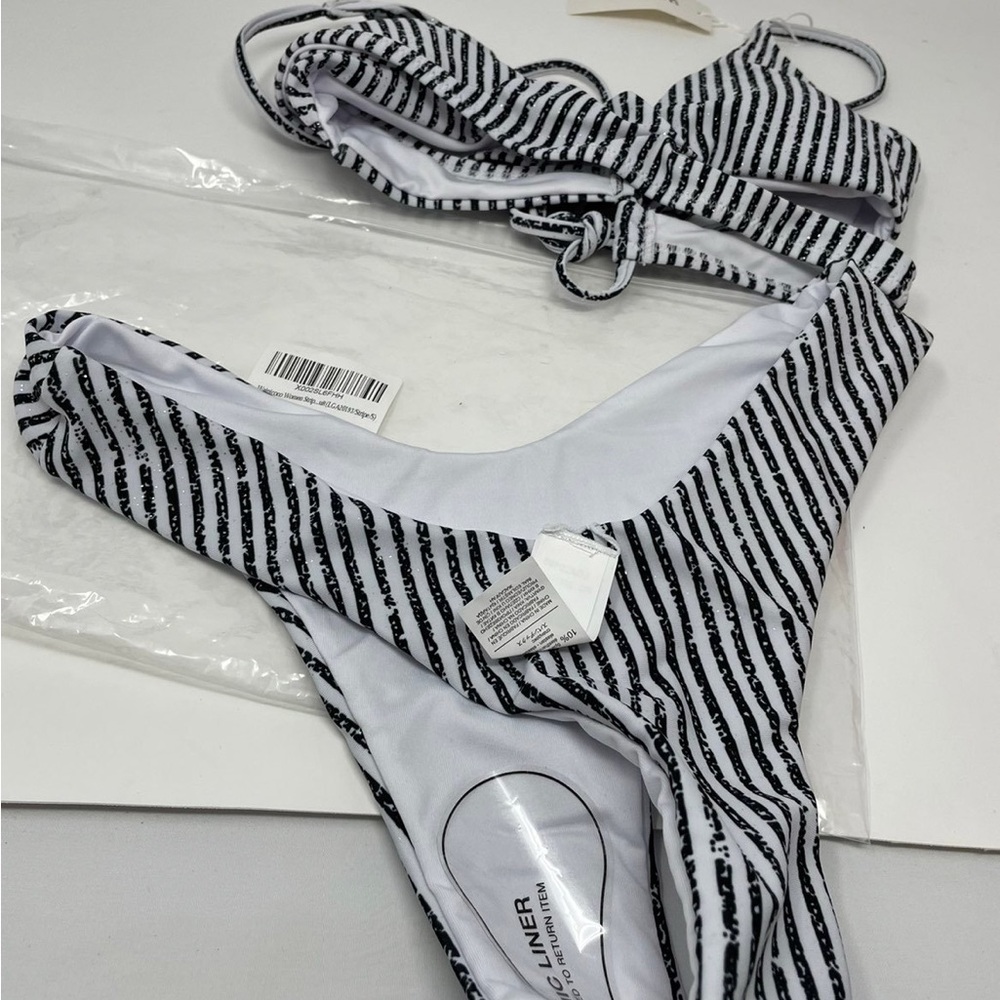 Black and White Striped High-Cut Bikini size small new